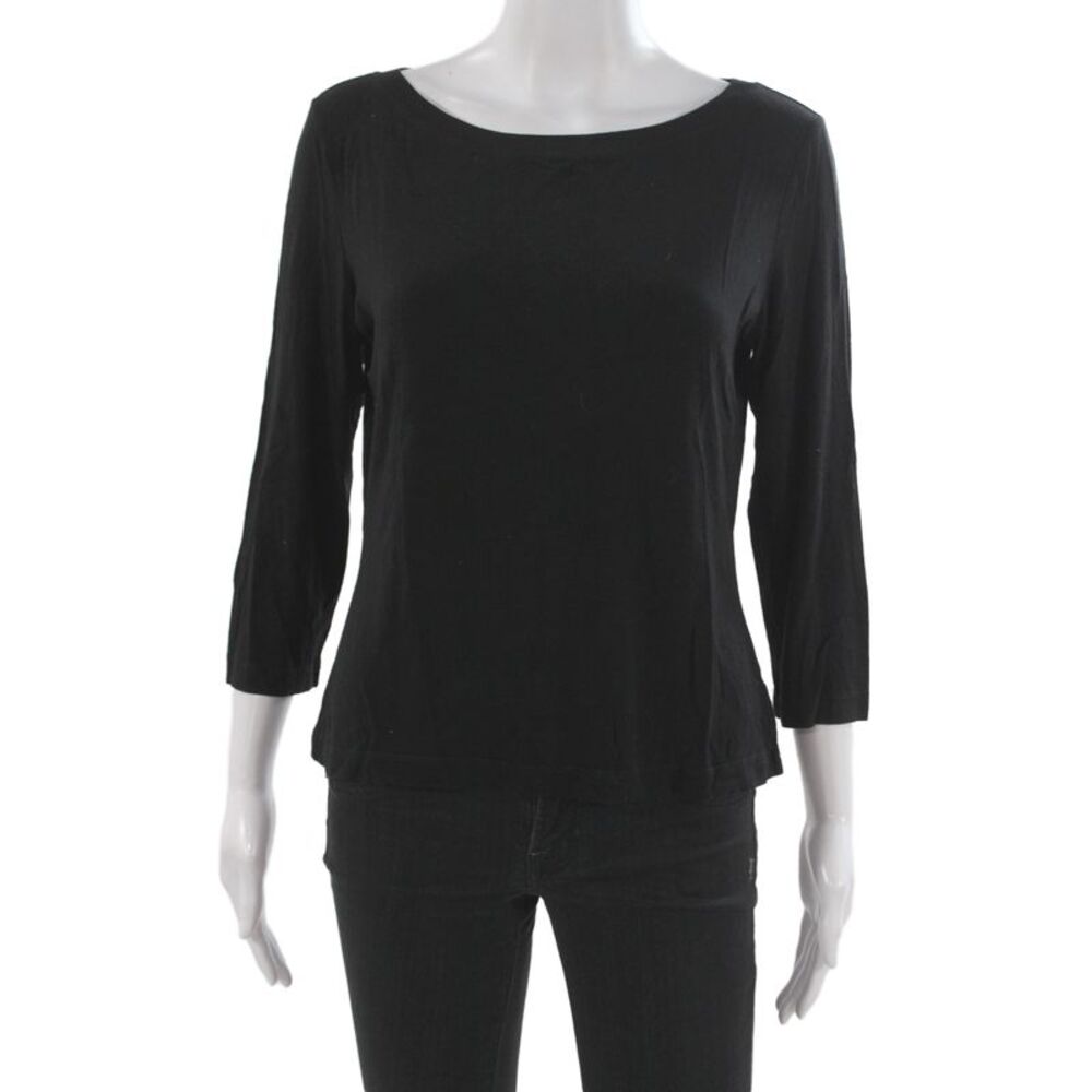 St. John Caviar Women Basic Cotton Black Round Neck 3/4 Sleeve T-Shirt Size L